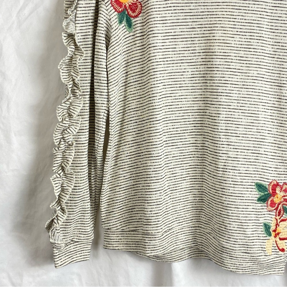 Skies Are Blue Womens Knit Top Stripe Embroidered Ruffle Pullover Shirt Size XS - Picture 7 of 16